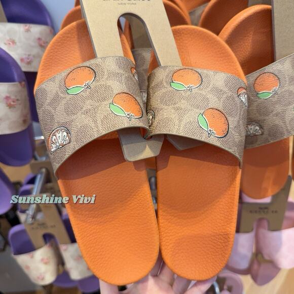 New Coach Women Udele Sport Slide Signature Canvas Fruit CAR29 Tan US 7 - Picture 1 of 7